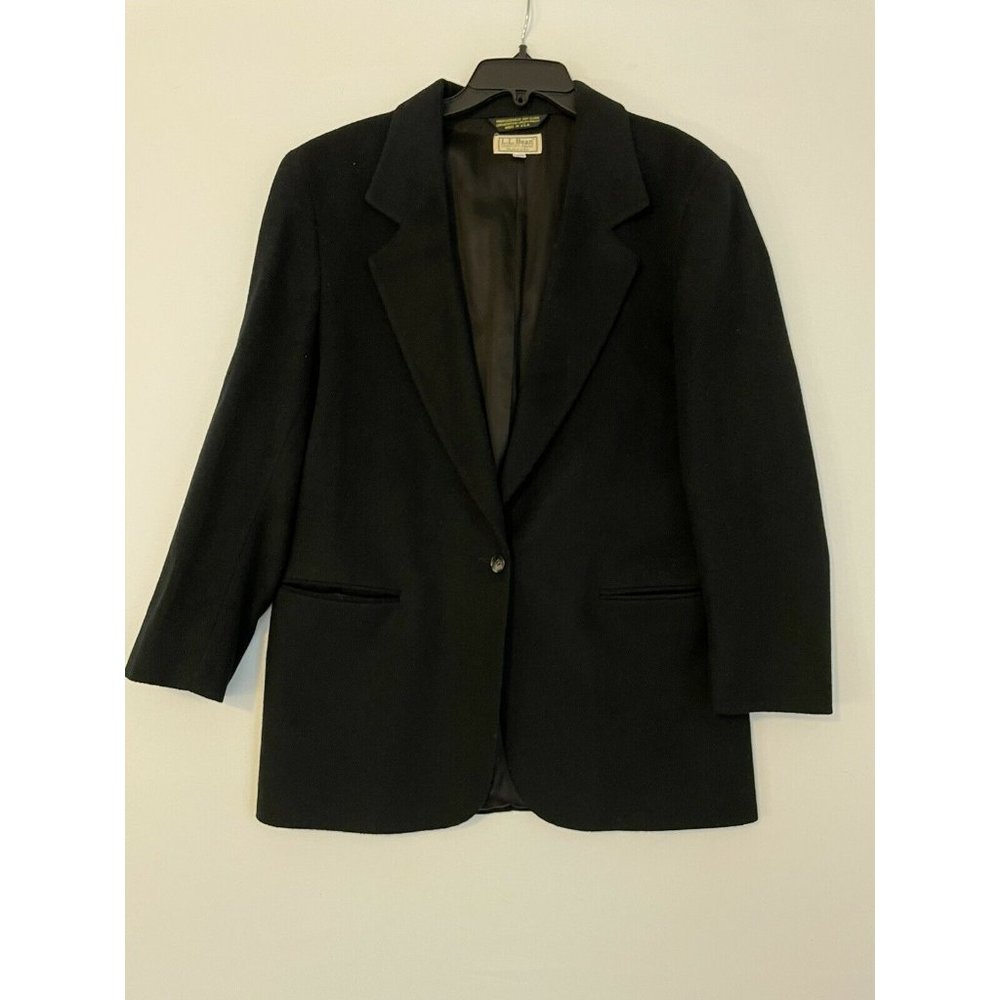 L. L. Bean Womens Black Lined Button Pockets Wool Blazer 10 Regular